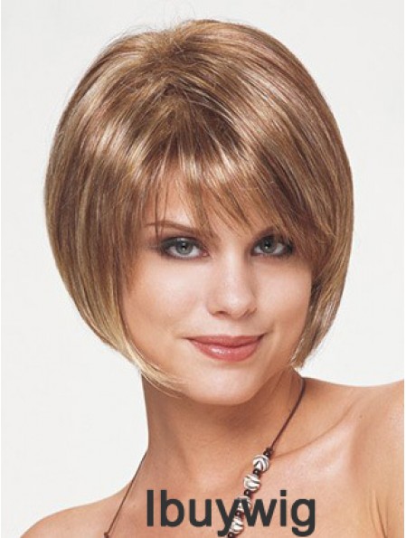 Synthetic Bob Wigs Short Length Blonde Color Straight Style With Capless