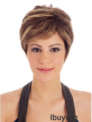 Boycuts Straight Brown Capless Trendy Short Wigs