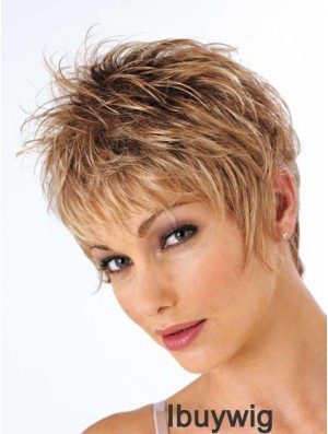 Short Brown Wig Cropped Length Wavy Style With Synthetic Boycuts