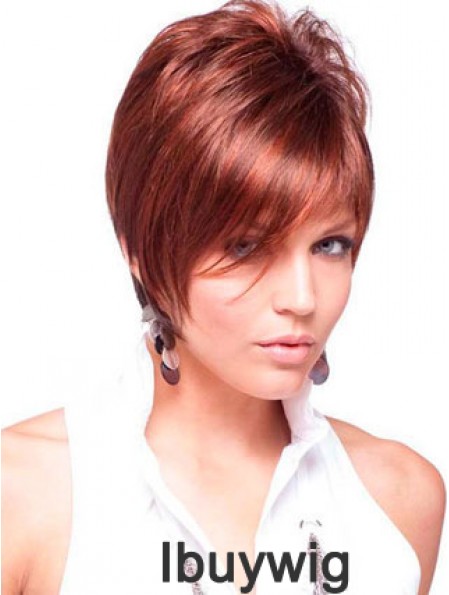 Cheap Real Hair Wigs Red Color Short Length Straight Style