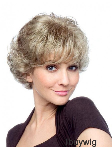 Curly With Bangs Short Affordable Blonde Synthetic Wigs