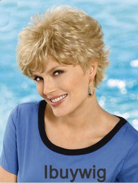 6 inch Cheap Wavy Layered Blonde Short Wigs