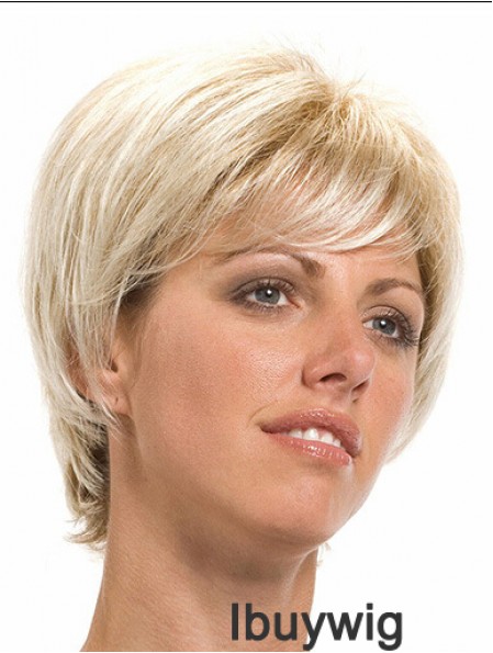 7 inch Stylish Straight With Bangs Blonde Short Wigs