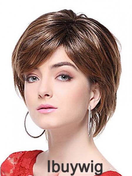 With Bangs Straight Brown Capless Stylish Short Wigs