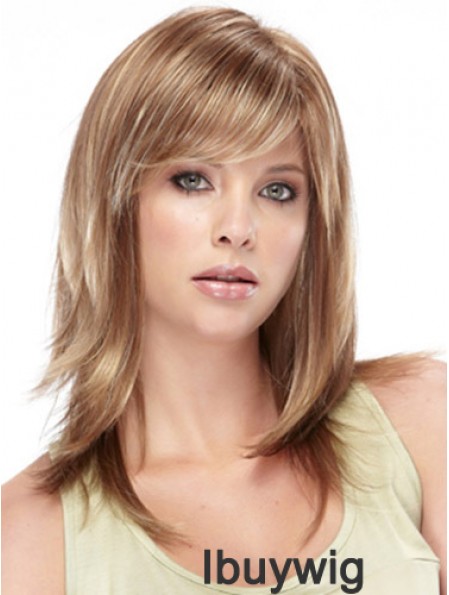 Amazing Straight Brown Shoulder Length With Bangs Medium Wigs