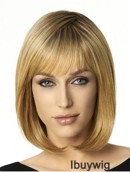 Shoulder Length Bobs 12 inch Straight Blonde Medium Wigs