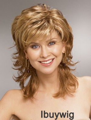 Shoulder Length Layered 13 inch Wavy Blonde Medium Wigs