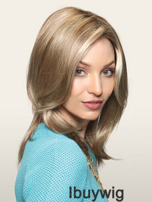 Comfortable Blonde Straight Layered Monofilament Long Wigs