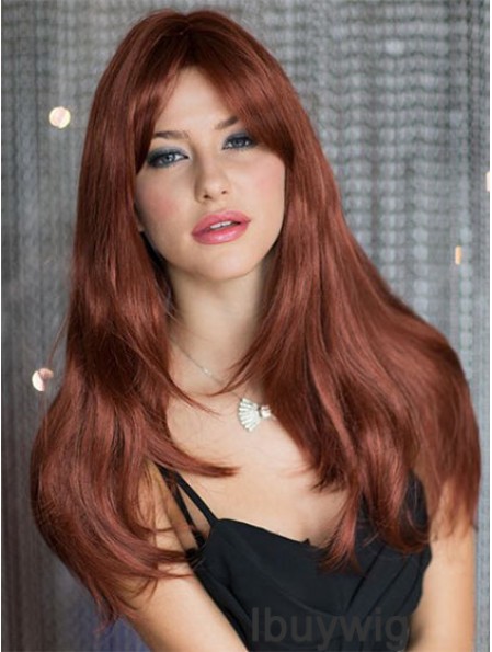 Cheap Auburn Straight With Bangs Capless Long Wigs