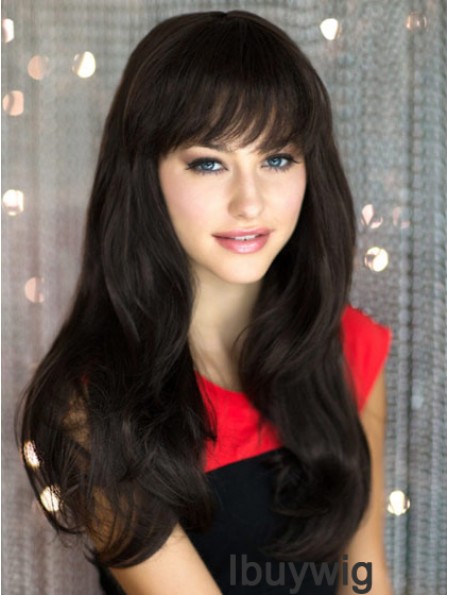 Cheapest Black Straight With Bangs Capless Long Wigs