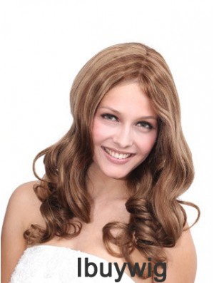 No-Fuss Brown Wavy Without Bangs 100% Hand-tied Long Wigs