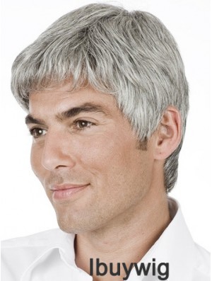 Grey Straight Short Remy Human 100% Hand Tied Mens Wig Shop 