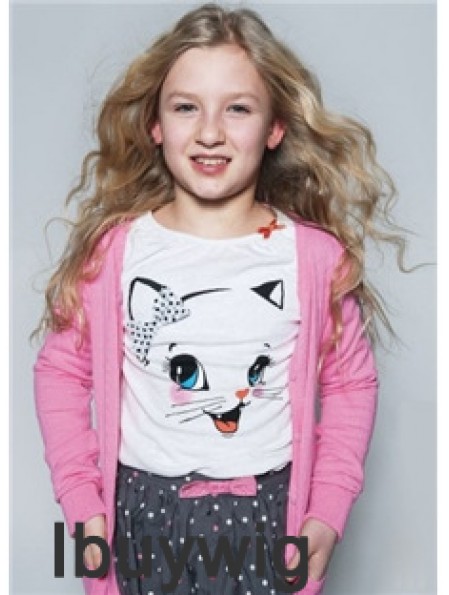 Kids Wigs For Sale Blonde Color 100% Hand Tied Wavy Style