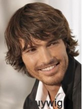 Comfortable Brown Mens Wigs Chin Length Capless Wavy Mens Long Wig