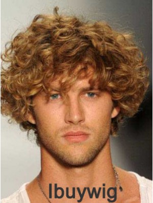 Comfortable Blonde 8inch Curly Layered Capless Mens Wigs