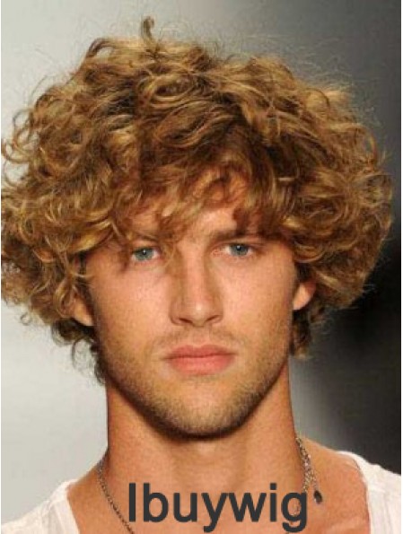Comfortable Blonde 8inch Curly Layered Capless Mens Wigs