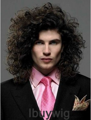 Black Synthetic Lace Front 14 inch Curly Long Hair Wigs For Men