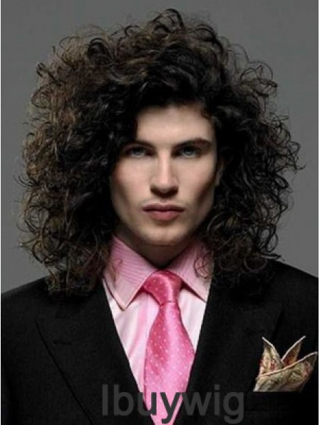 Black Synthetic Lace Front 14 inch Curly Long Hair Wigs For Men
