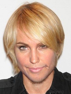 Blonde Capless Remy Human Straight Mens Short Blonde Wig