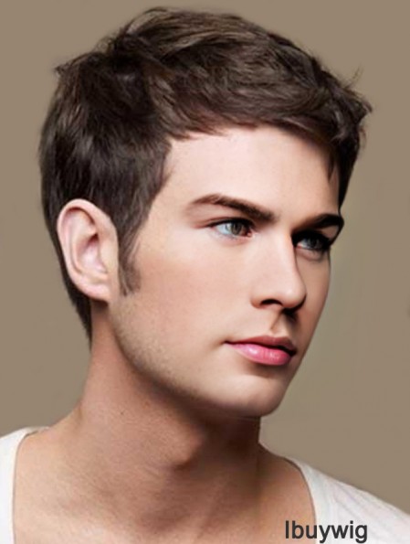 Straight Cropped Remy Human Brown Mens Human Hair Wigs