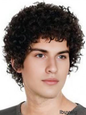 Full Lace Short Remy Human Black Straight Mens Curly Wig