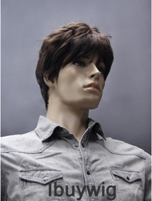 Synthetic Brown Straight Capless Short Mens Brown Wig