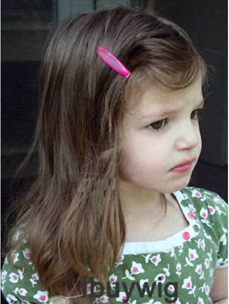 Straight Shoulder Length Brown Remy Human Hair Lace Front Kids Wigs