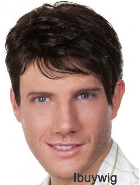 Remy Human Hair Wigs For Men Black Short Straight Style With Capless