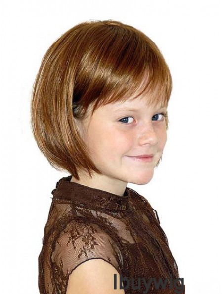 Straight Chin Length Auburn Synthetic 100% Hand-tied Kids Wigs