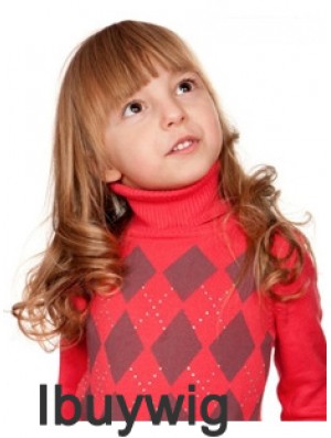 Wavy Long Auburn Remy Human Hair 100% Hand-tied Kids Wigs
