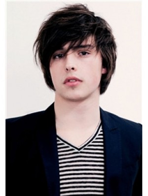 Human Hair Wigs Brown Capless Straight Remy Human 10 inch Mens Wig