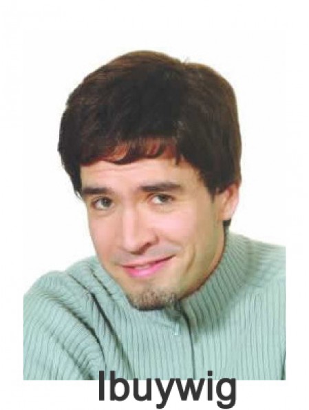 Capless Brown Synthetic Short Straight Natural Mans Wigs