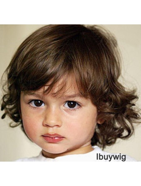 Curly Chin Length Blonde Remy Human Hair Capless Kids Wigs