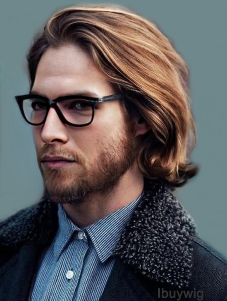 Short Brown Wavy Lace Front Remy Human Hairstyles For Men