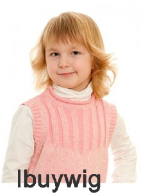 Wavy Shoulder Length Blonde Remy Human Hair 100% Hand-tied Kids Wigs