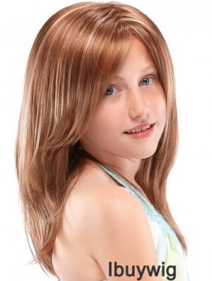 Kids Wigs 100% Hand Tied Straight Style Auburn Color Long Length