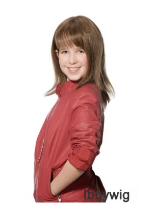 Straight Long Brown Synthetic 100% Hand-tied Kids Wigs