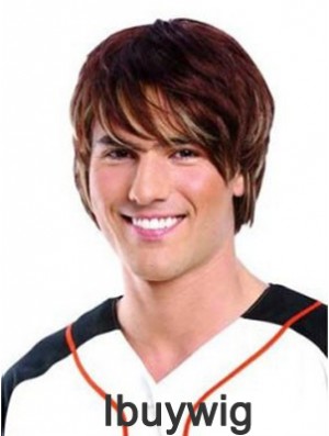 Lace Front Auburn Remy Human Short Straight Mans Wigs