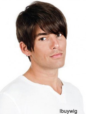 Full Lace Brown Remy Human Straight Professional Mens Wigs