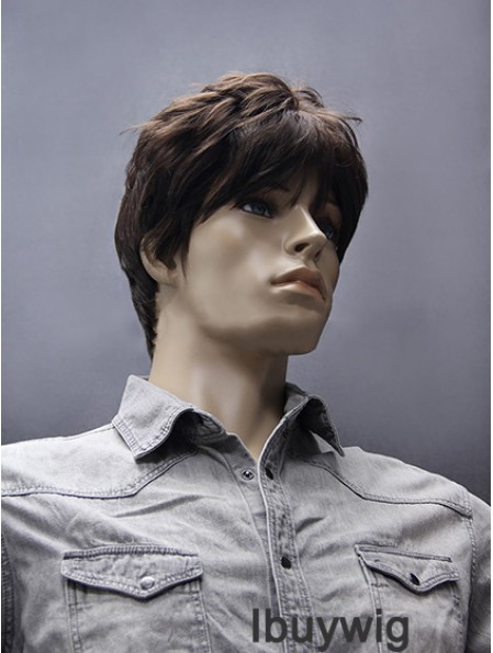 Synthetic Capless 5 inch Brown Short Straight Mens Wigs