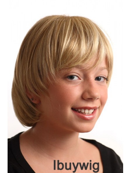 Straight Short Blonde Synthetic Capless Kids Wigs