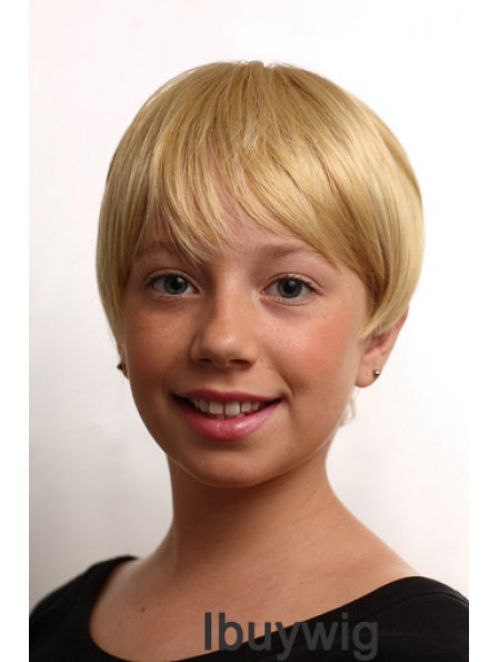 Children's Wigs With Synthetic Blonde Color Short Length Straight Style