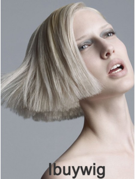 Capless Grey Chin Length Straight 10 inch Platinum Blonde Popular Fashion Wigs