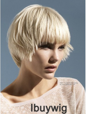 Monofilament Boycuts Short Straight 10 inch Platinum Blonde Convenient Fashion Wigs