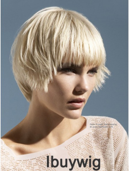 Monofilament Boycuts Short Straight 10 inch Platinum Blonde Convenient Fashion Wigs