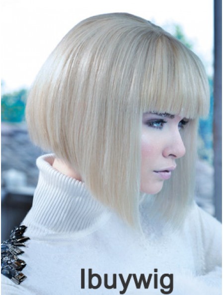 Lace Front Bobs Chin Length Straight 12 inch Platinum Blonde No-Fuss Fashion Wigs