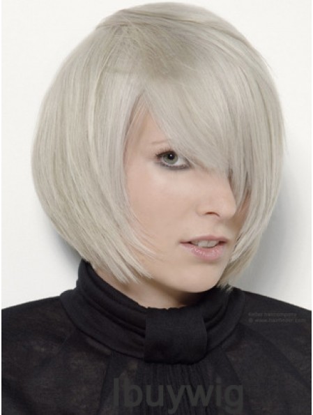 Capless Grey Chin Length Straight 12 inch Platinum Blonde Stylish Fashion Wigs