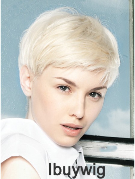 Lace Front Wig Platinum Color Short Length Straight Style Boycuts