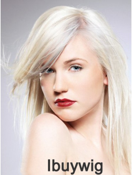 Capless With Bangs Long Straight 16 inch Platinum Blonde Convenient Fashion Wigs