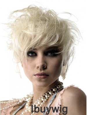 Lace Front Boycuts Short Wavy 8 inch Platinum Blonde Durable Fashion Wigs